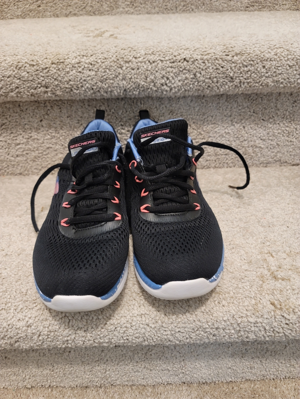 Skechers Black Athletic Sneakers with Blue and Pink Accents - LIGHT WEIGHT
